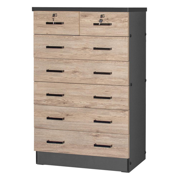 Better Home Cindy 7 Drawer Chest Wooden Dresser Natural Oak & Dark Gray