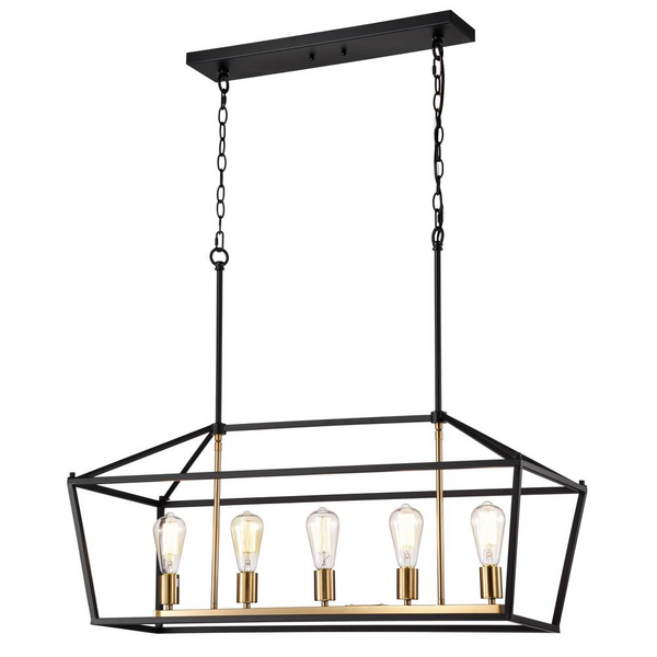 CHLOE Lighting IRONCLAD Industrial 5 Light Textured Black Island Pendant Ceiling Fixture 36" Wide