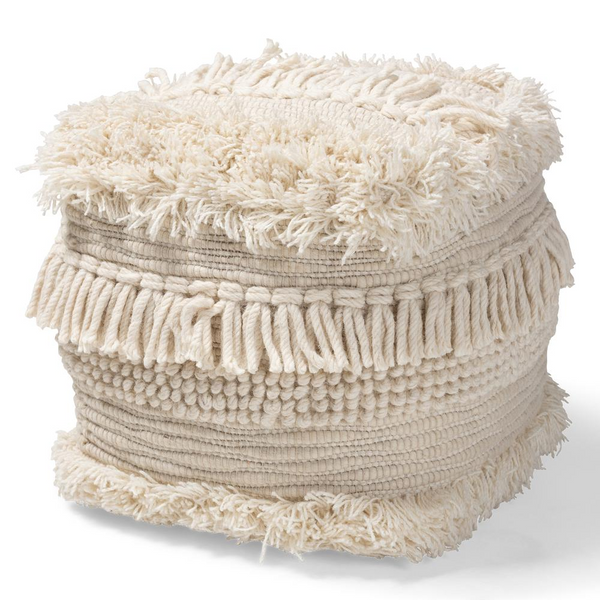 Baxton Studio Bartow - Moroccan Inspired Handwoven Cotton Pouf Ottoman - Beige