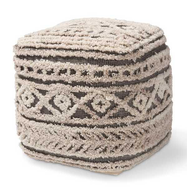 Cronin Moroccan Inspired Beige and Brown Handwoven Hemp Pouf Ottoman – Cozy Bohemian Seating and Decor