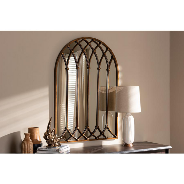 Freja Vintage Farmhouse Antique Bronze Arched Window Accent Wall Mirror