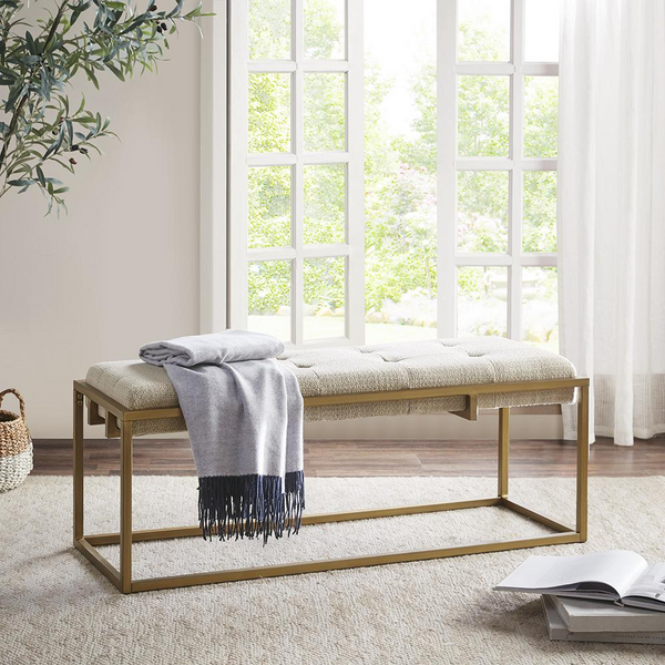 Button-Tufted Upholstered Metal Base Accent Bench - Elegant and Sophisticated Design