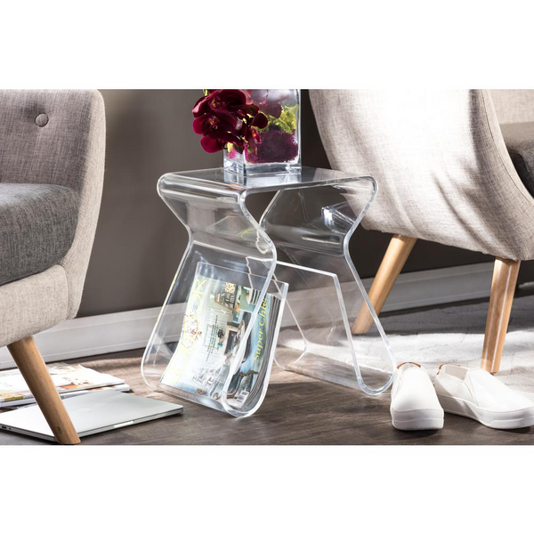 Baxton Studio Clear Acrylic End Table with Integrated Magazine Rack - Stylish & Functional