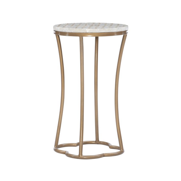 Prisca Accent Table - Coastal Flare, Gold Bent Tube Frame, Capiz Shell Finish