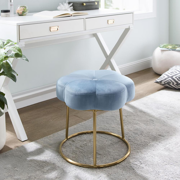 Seraphina Accent Vanity Stool in White Velvet with Gold Base - Boho Inspired Plush Seating