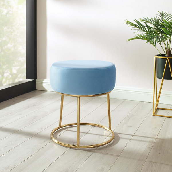 Bandi Accent Vanity Stool, Navy Blue | Plush Velvet Seat, Gold Base