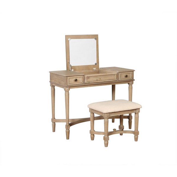 Cyndi Gray Wash Vanity Set with Padded Stool - Elegant Traditional Design