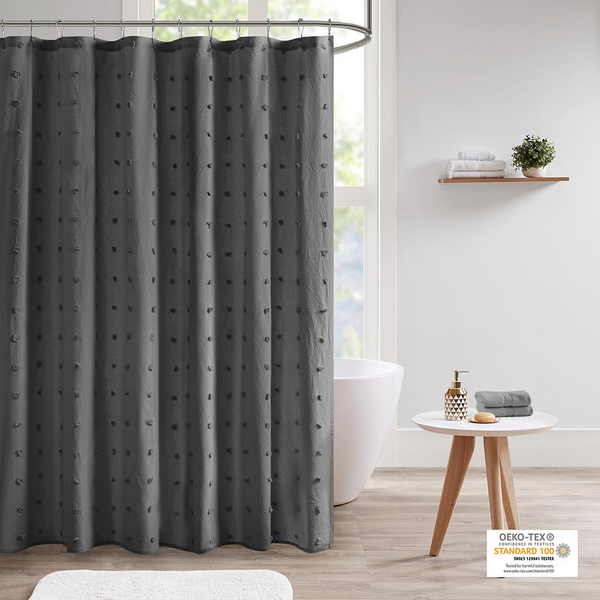 Urban Habitat Brooklyn Cotton Jacquard Pom Pom Shower Curtain