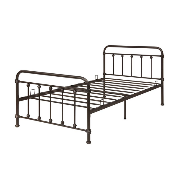 Amelia Twin Bed in Bronze – Modern Metal Bed with Decorative Spindles