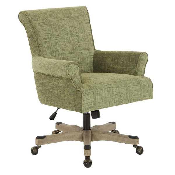 Megan Office Chair in Olive Fabric with Grey Wash Wood - Stylish Desk Chair