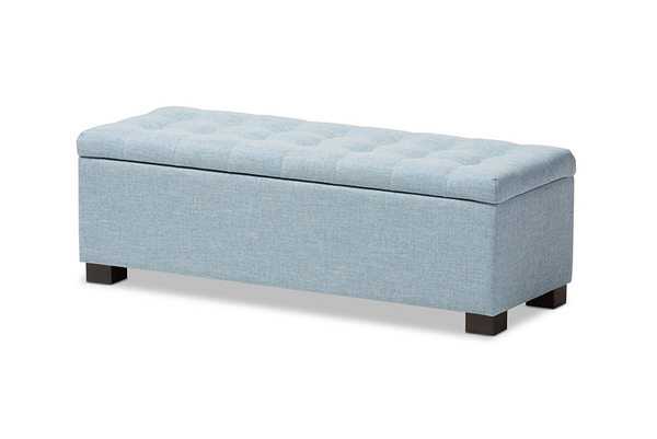 Light Blue Fabric Upholstered Grid-Tufting Storage Ottoman Bench