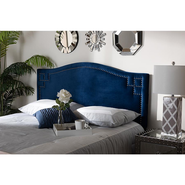 Royal Blue Velvet Fabric Upholstered King Size Headboard - Luxurious & Stylish