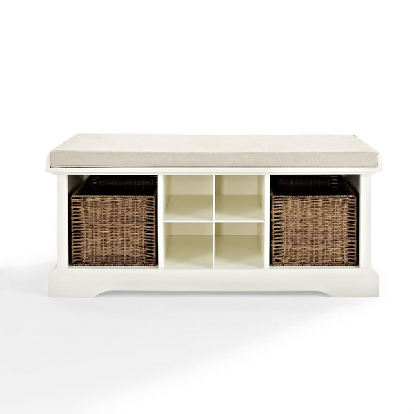 Brennan Storage Bench White/Tan - Bench, 2 Wicker Baskets