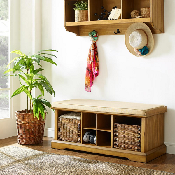 Brennan Storage Bench Natural/Tan - Stylish and Functional Entryway Organizer