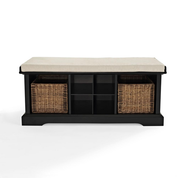 Brennan Storage Bench Black/Tan - Stylish Bench with Wicker Baskets