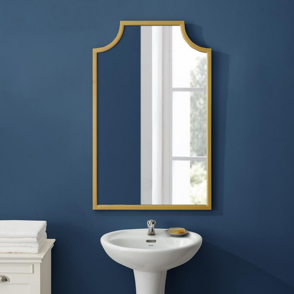 Stylish and Modern Aimee Bath Mirror Soft Gold | Decorative Pagoda-Styled Frame