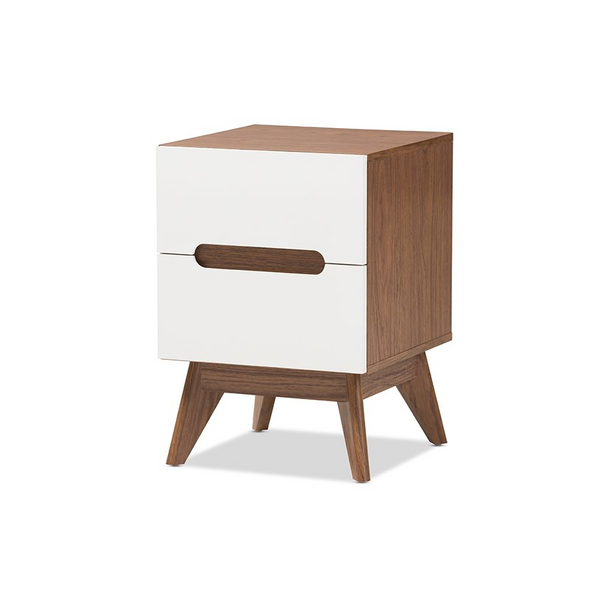 Calypso Mid-Century Modern White and Walnut Wood 3-Drawer Storage Nightstand - Stylish and Functional Bedroom Furniture