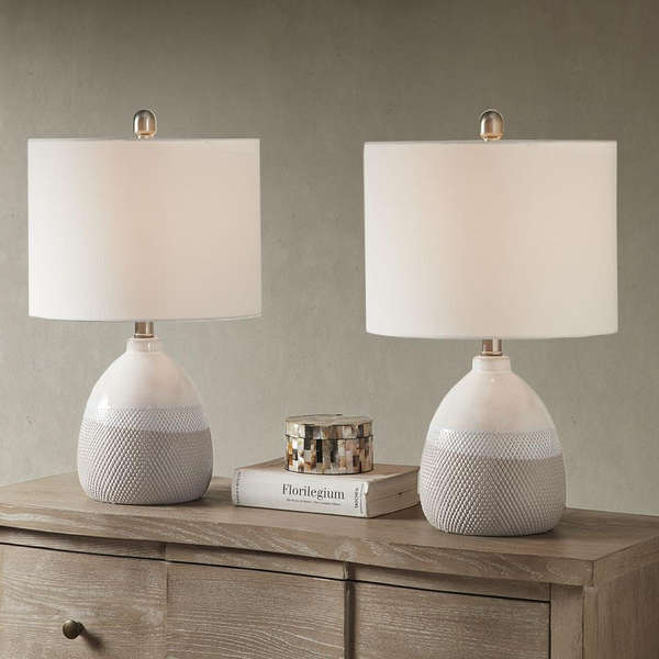 Driggs Table Lamp - Sleek Ceramic Base with White Drum Shade