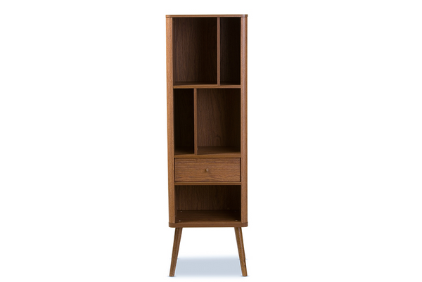 Modern 1-Drawer Sideboard Storage Cabinet & Bookcase Organizer - Walnut Finish