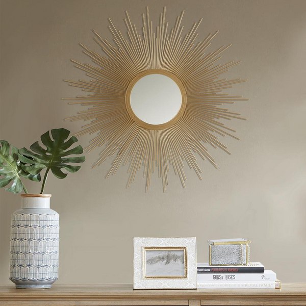 Elegant Sunburst Wall Decor Mirror 14.5" - Gold Foil Iron Frame