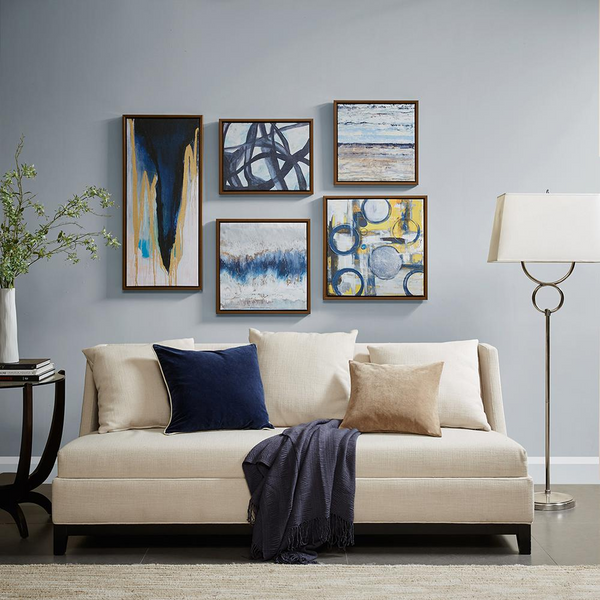 Blue Bliss Abstract 5-Piece Gallery Framed Canvas Wall Art Set