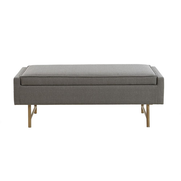 Madison Park Heath Accent Bench - Grey Fabric Upholstery, Bronze Metal Legs