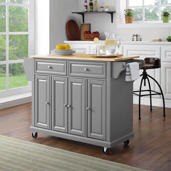 Full Size Wood Top Kitchen Cart Gray/Natural - Stylish and Functional Kitchen Storage Solution