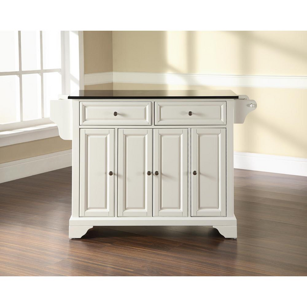 Lafayette Granite Top Full Size Kitchen Island/Cart - White/Black | Stylish, Spacious, and Functional