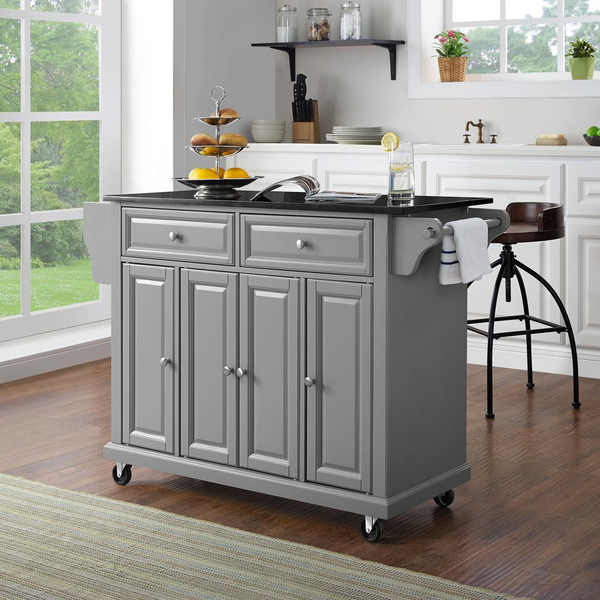 Stylish Full Size Granite Top Kitchen Cart in Gray/Black - Mobile Storage Solution