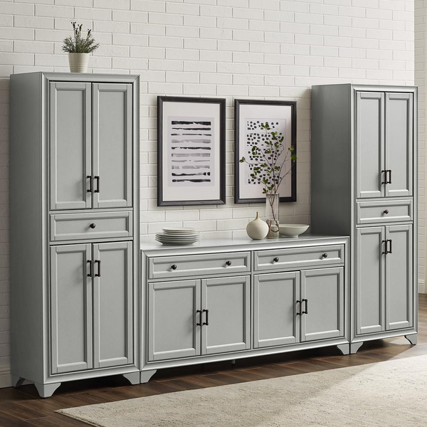 Tara 3Pc Sideboard and Pantry Set in Distressed Gray - Stylish Home Storage Solution