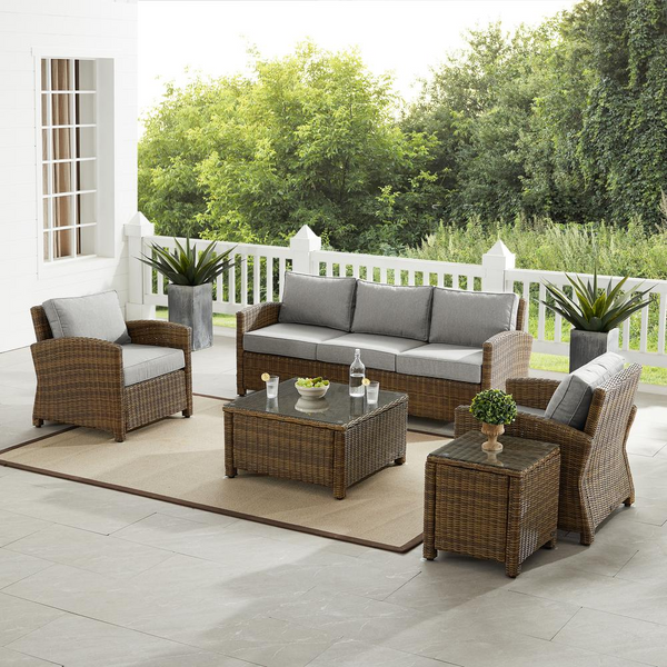 Bradenton 5Pc Outdoor Wicker Sofa Set - Gray/Weathered Brown - Perfect for Patio & Garden