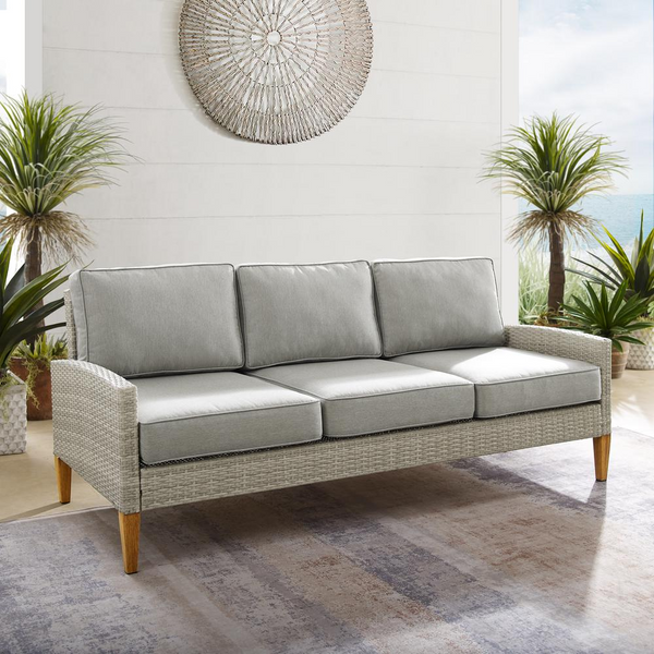 Capella Outdoor Wicker Sofa Gray/Acorn - Coastal Swagger for Your Outdoor Space