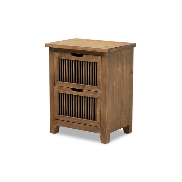 Clement Rustic Transitional Medium Oak 2-Drawer Spindle Nightstand