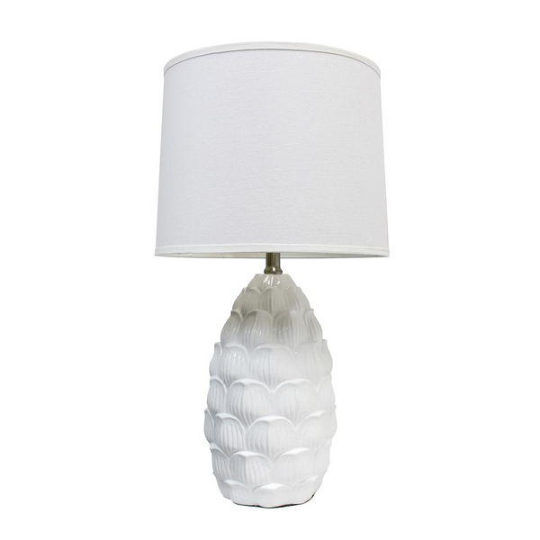 Resin Table Lamp with Fabric Shade, White