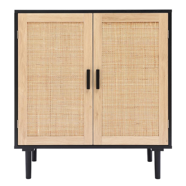 Black and Brown Wood 2-Door Storage Cabinet