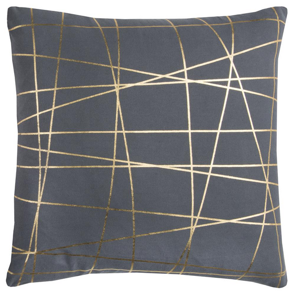 Rachel Kate 20" x 20" Poly Filled Pillow - Metallic Gold Lines on Dark Grey Background