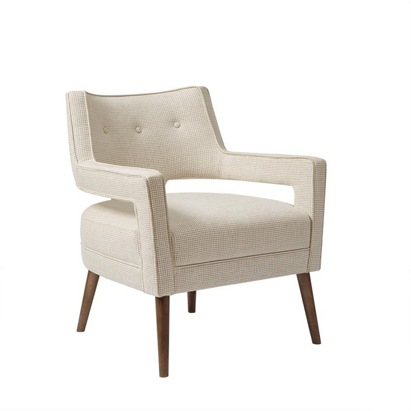 Madison Park Palmer Accent Chair - Elegant Button Tufted Design, Cream Upholstery & Solid Wood Legs