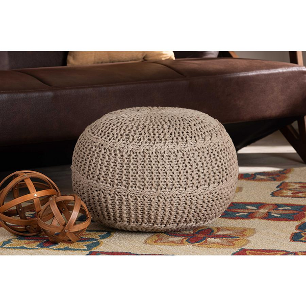 Palmas Bohemian Beige Handwoven PET Yarn Pouf Ottoman - Modern & Contemporary