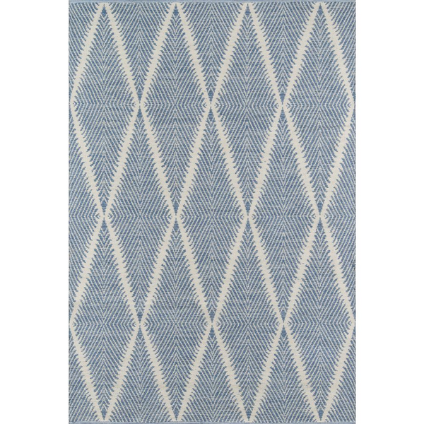 Contemporary Rectangle Area Rug, Denim, 7'6" X 9'6" - Hand-Woven, Vibrant Diamond Tribal Design