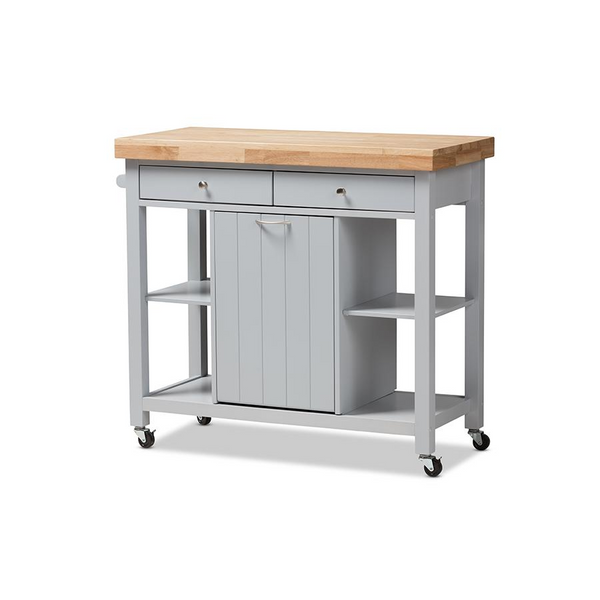 Baxton Studio Hayward Coastal and Farmhouse Light Grey Wood Kitchen Cart - Convenient Storage and Charming Design