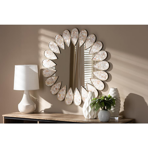 Antique Silver Finished Round Shell Petal Accent Wall Mirror - Elegant & Unique Decor