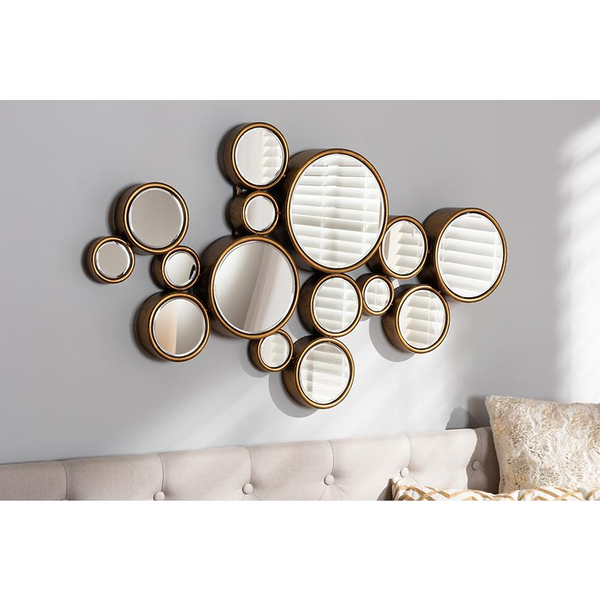 Antique Gold Finished Bubble Accent Wall Mirror - Elegant Home Decor