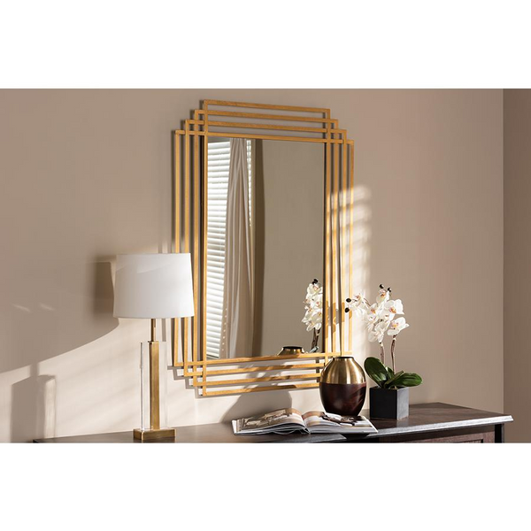 Kalinda Art Deco Antique Gold Finished Rectangular Accent Wall Mirror - Luxurious Ornate Design