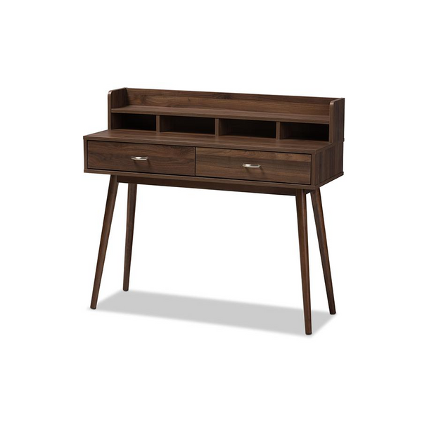 Baxton Studio Disa Mid-Century Modern Walnut Brown Finished 2-Drawer Desk