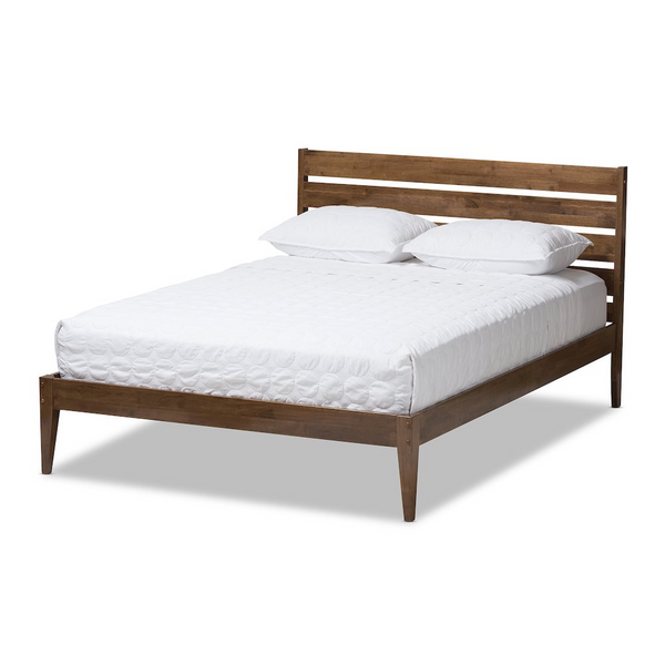 Solid Walnut Wood Slatted Headboard King Size Platform Bed | Mid-Century Modern Elegance