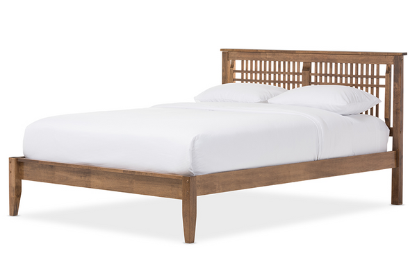 Solid Walnut Window-Pane Style Queen Size Platform Bed – Elegant Modern Design