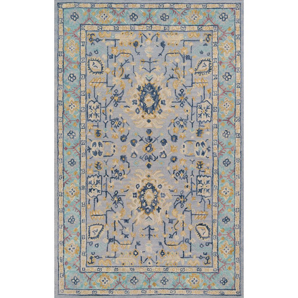 Traditional Rectangle Area Rug, Blue, 2' X 3' - Hand-Tufted Wool Rug with Kazak Motifs & Geometric Patterns