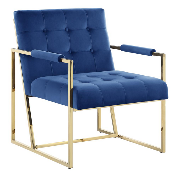 Luxor Blue Velvet Modern Accent Chair in Gold - Stylish and Comfortable