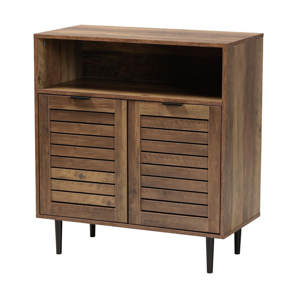 Natural Brown Finished Wood and Black Metal 2-Door Sideboard - Mid-Century Modern Storage Solution