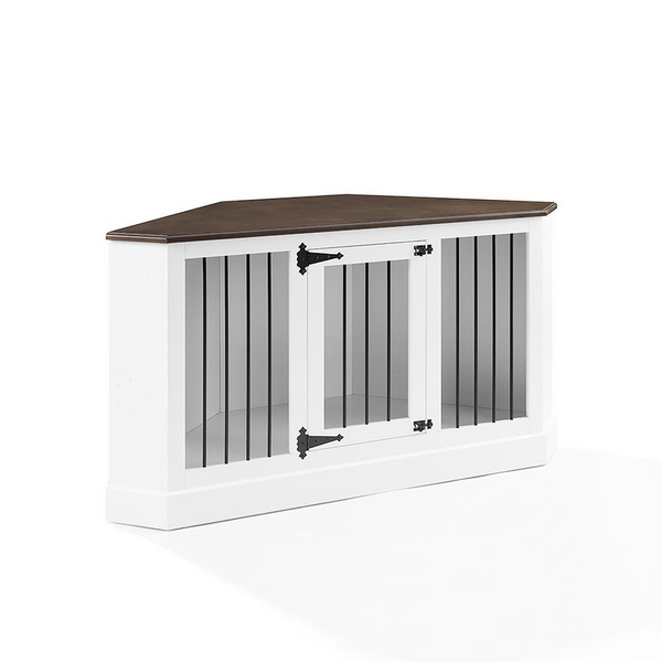 Winslow Corner Credenza Dog Crate White/Dark Brown - Stylish and Secure Pet Kennel